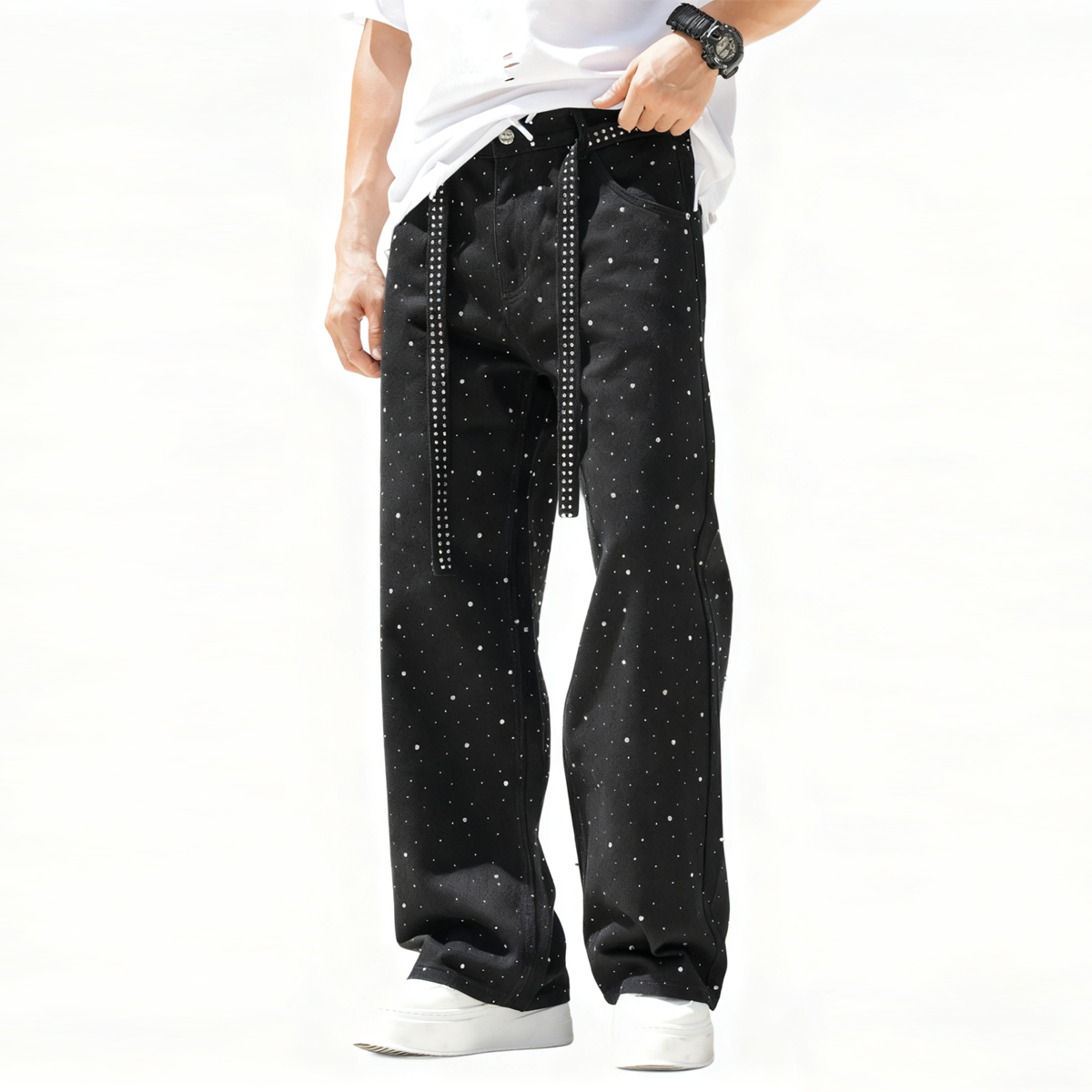 Rhinestone Star Loose Straight Jeans