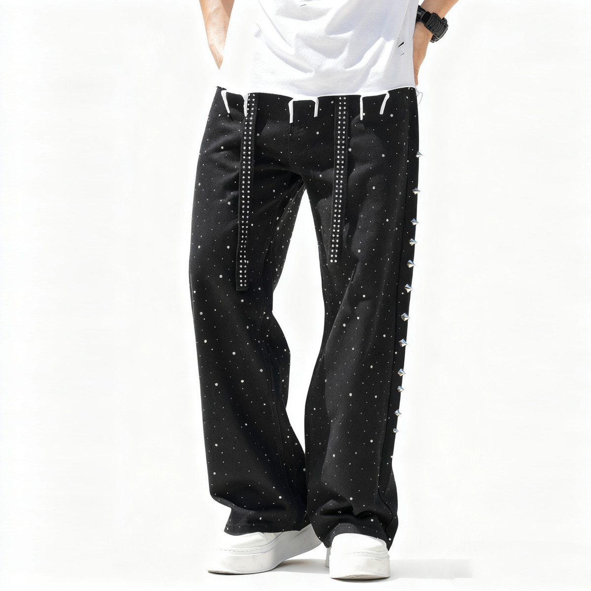 Rhinestone Star Loose Straight Jeans