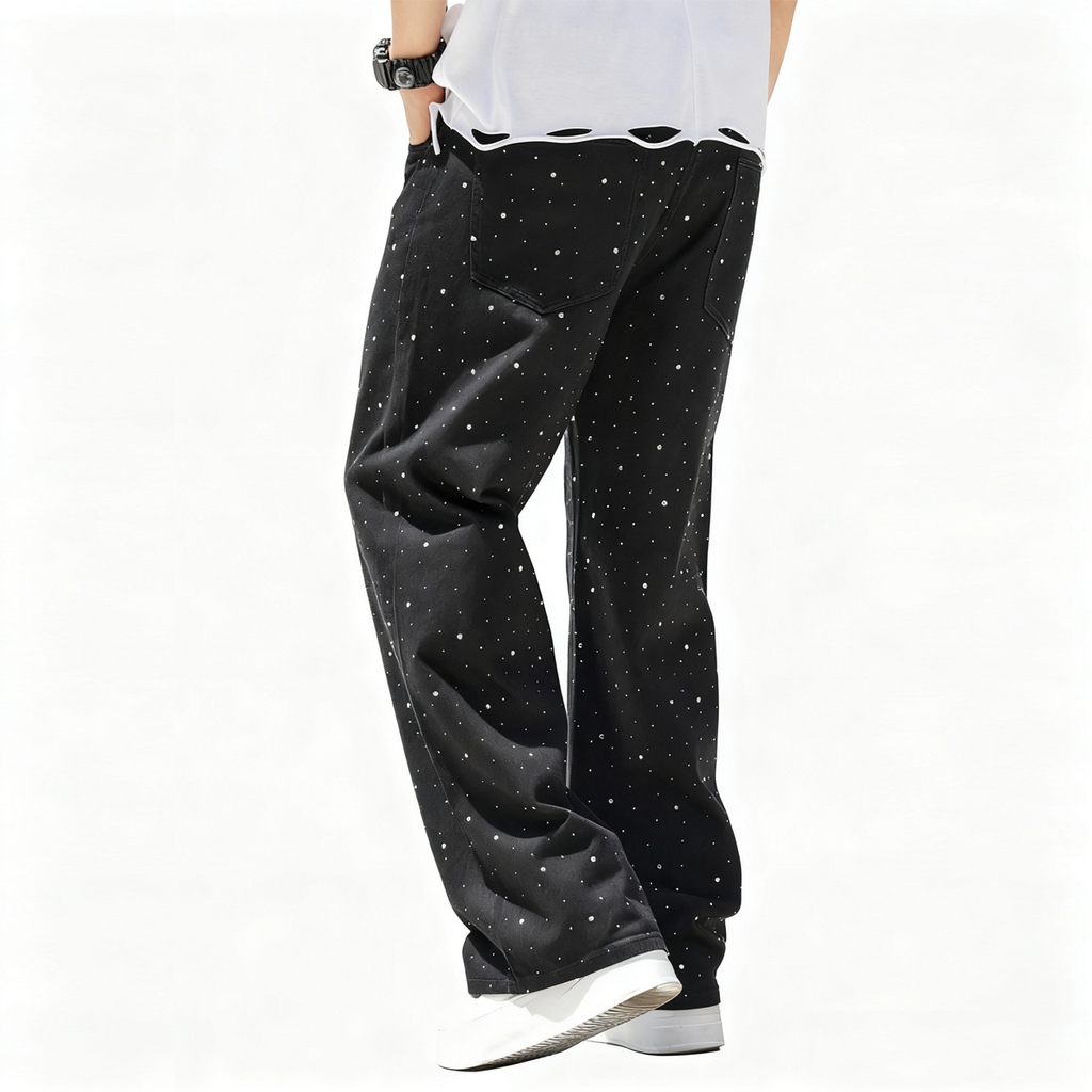 Rhinestone Star Loose Straight Jeans