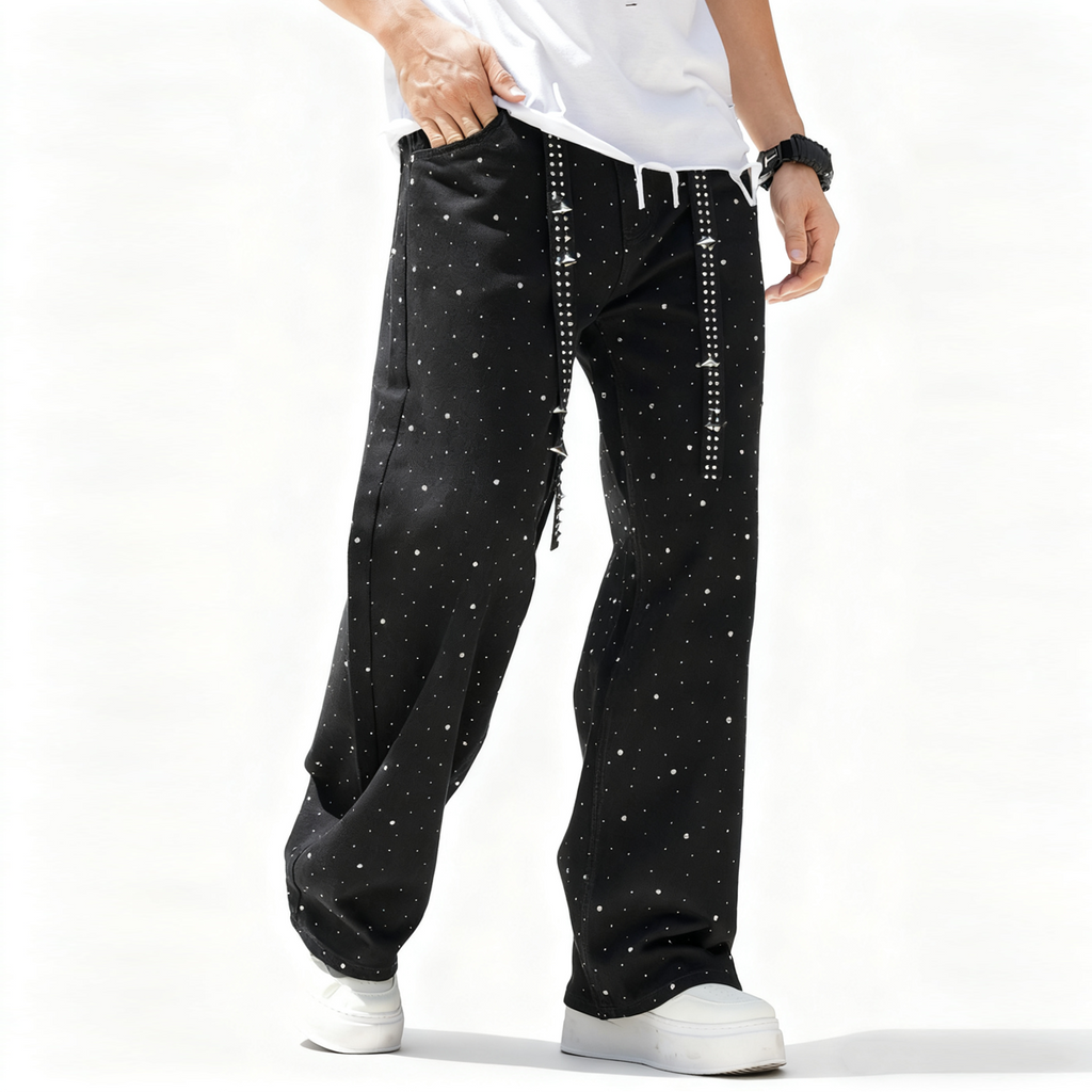Rhinestone Star Loose Straight Jeans