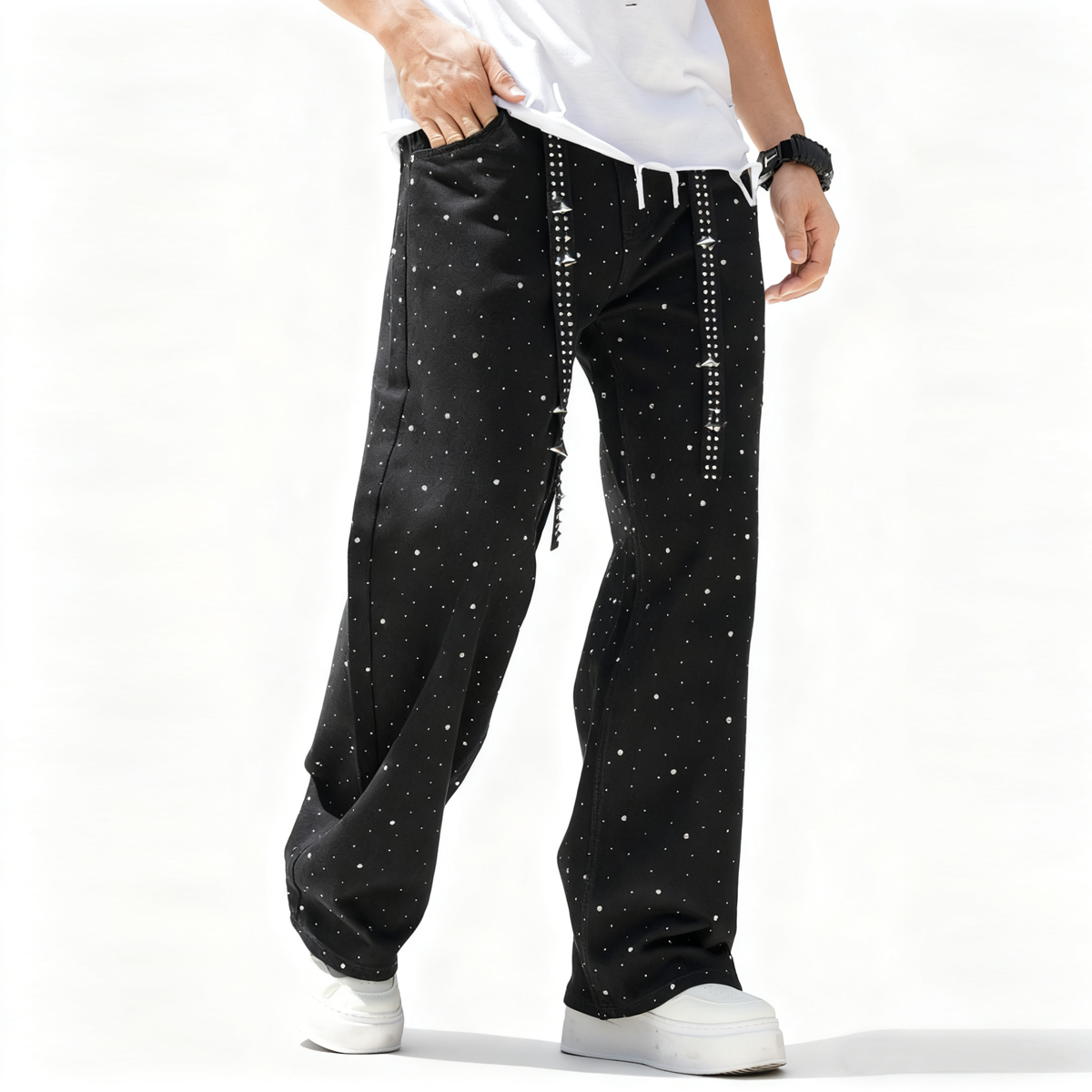 Rhinestone Star Loose Straight Jeans